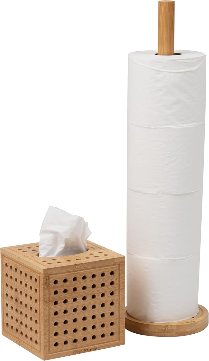 Mind Reader Tissue Box Cover and Toilet Paper Holder, Decor, Rayon from Bamboo, 5.5" L x 5.5" W x 5.5" H, 2 Piece Set, Brown