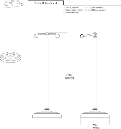 Gatco 1436C Toilet Paper Holder Stand, Chrome Finish, Freestanding Bathroom Floor Stand, Pedestal, Weighted Base, 22 Inch
