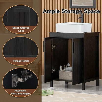 UEV Black 24" Bathroom Vanity with Sink Combo,Modern Freestanding Sink Cabinet,Stylish Bathroom Vanity Cabinet,Grooved Double Doors,Metal Handles,Modern Artistic Ceramic Vessel Sink Combo(031WH-NEW)
