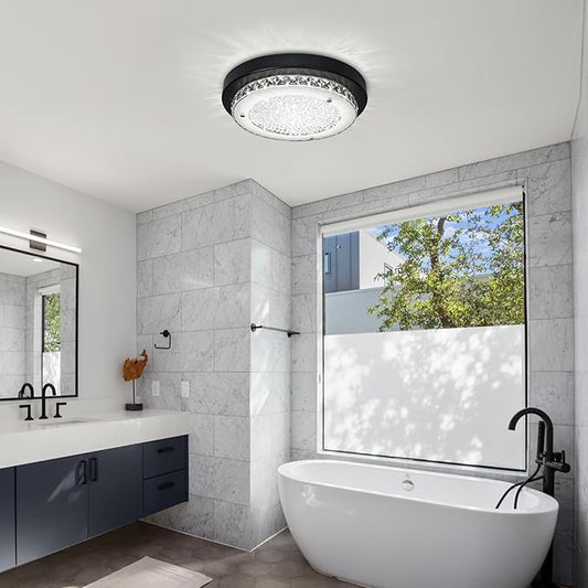 Black Flush Mount Ceiling Light Fixture 13" Hallway Light Fixtures Ceiling Crystal LED Bathroom Dimmable Bedroom Lights for Ceiling