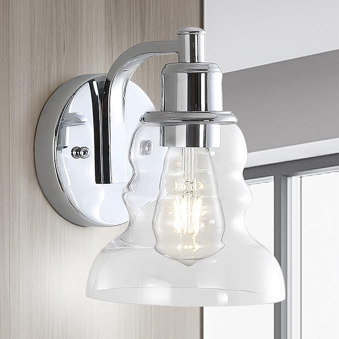 JONATHAN Y 6.5" Chrome Modern Industrial Rustic 1-Light LED Vanity Light with Clear Glass Shade, Vintage Wall Sconce for Bathroom Kitchen Hallway, LED Bulb Included (JYL3544B)