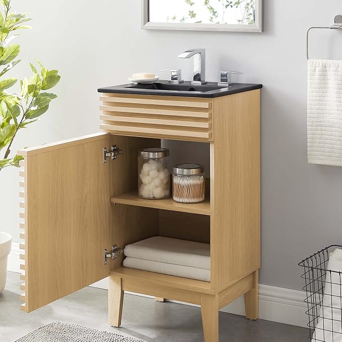 Modway Render 18" Bathroom Vanity With Sink in Oak Black