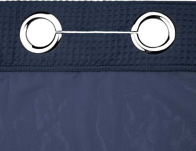 River Dream Cotton Blend Fabric Shower Curtain Set with Liner, Navy, 71x74 | Waffle Weave, No Hook Needed, with Snap in Replacement Liner, Top Sheer Window, Hotel Quality Fabric for Bathroom