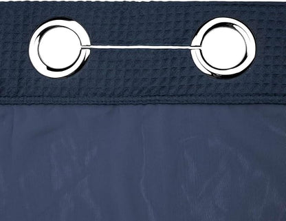 River Dream Cotton Blend Fabric Shower Curtain Set with Liner, Navy, 71x74 | Waffle Weave, No Hook Needed, with Snap in Replacement Liner, Top Sheer Window, Hotel Quality Fabric for Bathroom