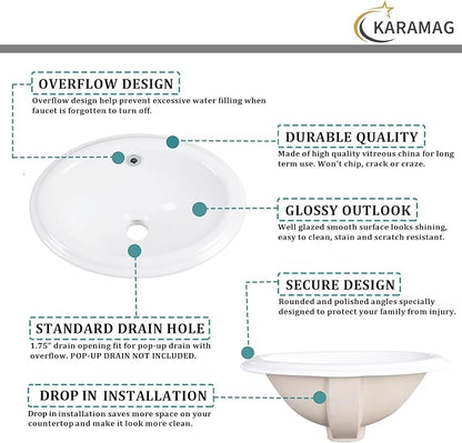 Bathroom Vessel Sink 16'' x 12'' Semi Recessed Bathroom Sink Oval Drop-in Vanity Sink with Overflow White Ceramic Modern Art Basin