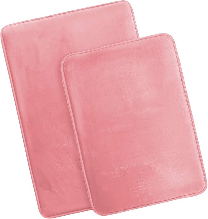 Clara Clark 2 Piece Bathroom Rugs Bath Mat Set, Velvet Memory Foam Bath Mats for Bathroom - Non-Slip, PVC Backing Bath Rugs, Washable - Dries Quickly, Pink