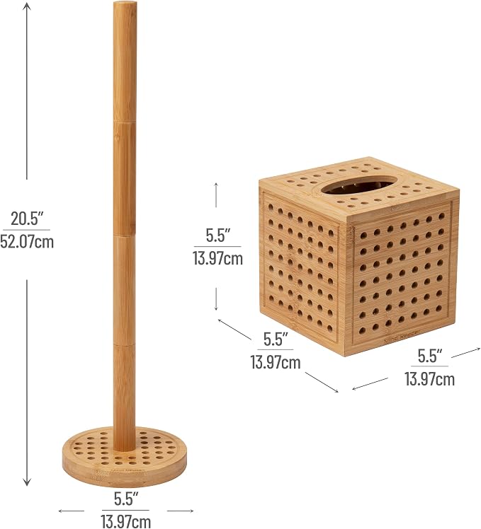 Mind Reader Tissue Box Cover and Toilet Paper Holder, Decor, Rayon from Bamboo, 5.5" L x 5.5" W x 5.5" H, 2 Piece Set, Brown