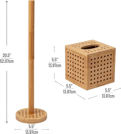 Mind Reader Tissue Box Cover and Toilet Paper Holder, Decor, Rayon from Bamboo, 5.5" L x 5.5" W x 5.5" H, 2 Piece Set, Brown