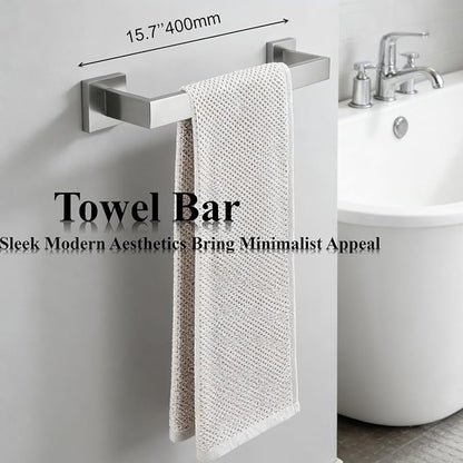 Bathroom Hardware Set 4 Piece Brushed Nickel Bathroom Accessories Set SUS304 Towel Bar Set Includes Towel Bar 16 Inch+Towel Holder+Toilet Paper Holder+Towel Hooks (4, Brushed Nickel, 16 Inch)