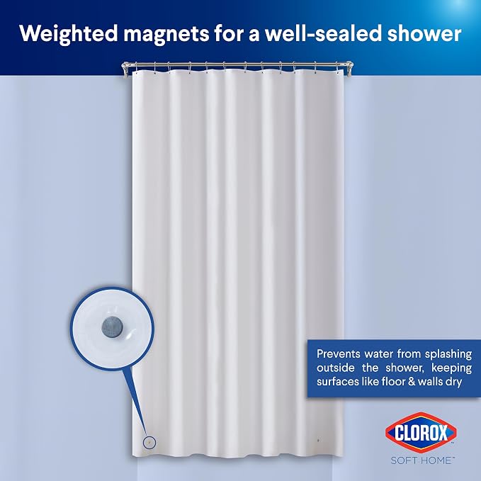 Clorox Shower Curtain Liner, Premium Medium-Weight Durable Waterproof 6g PEVA for Bathroom with Weighted Magnets, Extra Long 72" x 96", Frosty 1 Pack