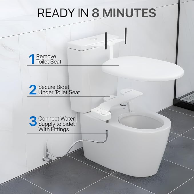 Bidet Attachment for Toilet – Dual Nozzle Front & Rear Wash, Self-Cleaning, Adjustable Water Pressure Dial, Non-Electric, Ultra-Slim, Fits Round & Elongated Toilets, Easy 8-Min Install | by ZeroTouch