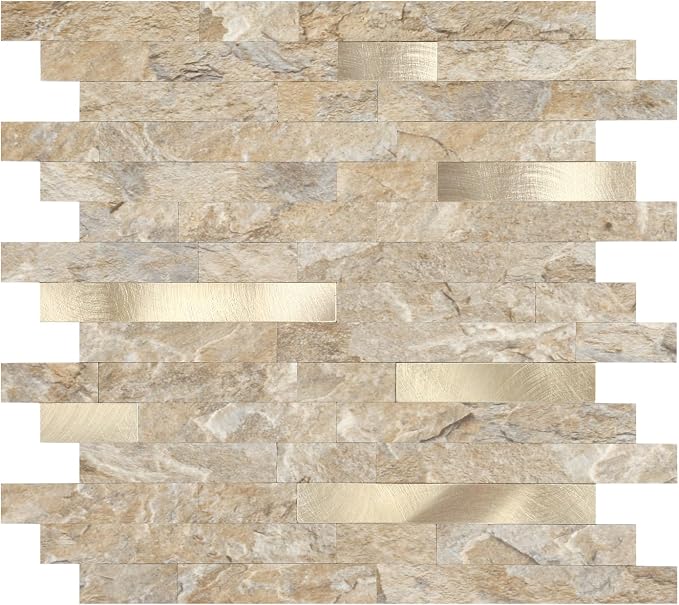 Yipscazo 10 Sheets Peel and Stick Stone Metal Tile Backsplash, Stick on Tiles for Backsplash Kitchen, Bathroom, Laundry Room, Camper, Fireplace (12'' X 12'', Rustic Stone)