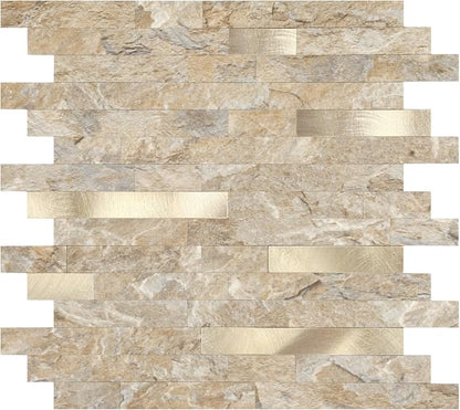 Yipscazo 1 Sheet Peel and Stick Stone Metal Tile Backsplash, Stick on Tiles for Backsplash Kitchen, Bathroom, Laundry Room, Camper, Fireplace (12'' X 12'', Rustic Stone)