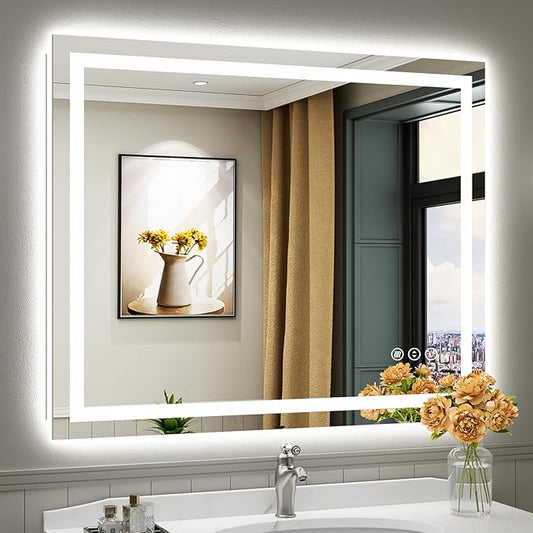 44x36 Inch LED Bathroom Mirror with Lights, Backlit & Front Lit, Anti-Fog Lighted Bathroom Vanity Mirror for Wall, Memory Function, Dimmable, HD Tempered Glass, Shatter-Proof