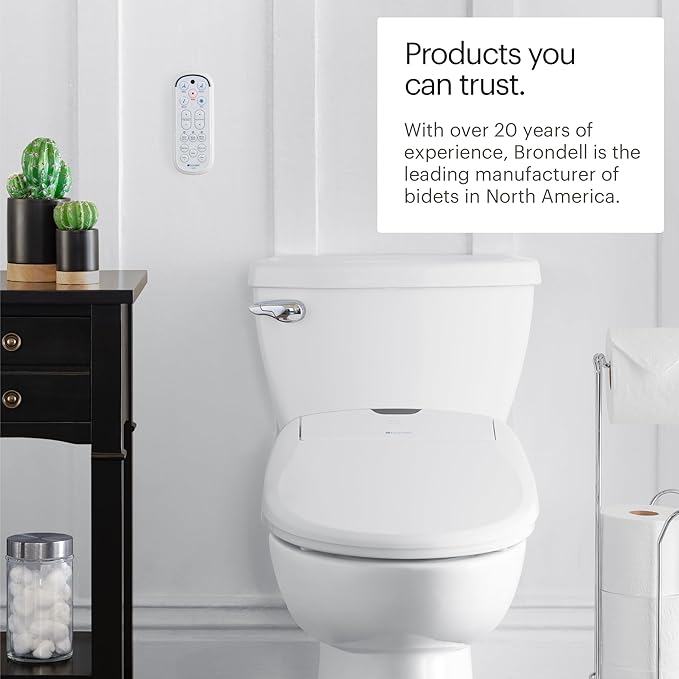 Brondell Bidet Toilet Seat S1400, Smart Toilet Seat, Dual Stainless-Steel, Self-Cleaning Nozzle With Clean Plus Technology, Endless Warm Water Bidet, Warm Air Dryer-Nightlight, Heated Seat, Round
