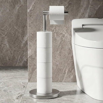 Cesun Weighted Base Free Standing Toilet Paper Holder Stand, Brushed Nickel | SUS304 Rustproof Steel | Thick Non-Slip Base | Swivel Pivot Design | Slim Footprint | Holds 5 Rolls