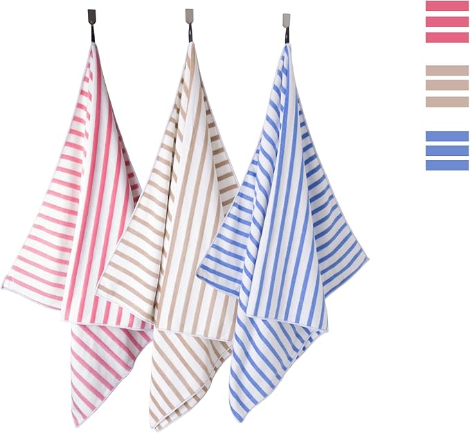 JML Beach Towels, Microfiber Bath Towel Set, Cabana Stripe, Absorbent, Quick Dry for Adult, Travel, Summer, Sport, Swimming, Pool, Yoga, Camping, 4 Pack, 30" x 60", StripeBlue