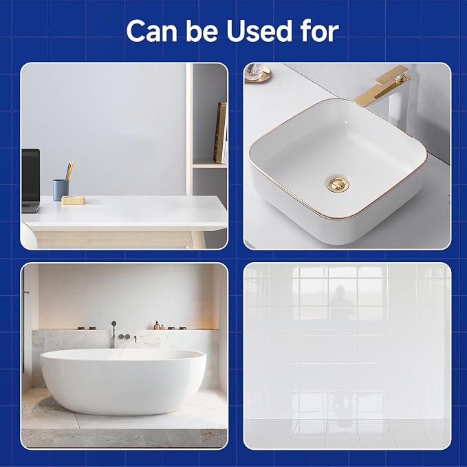 Tub and Tile Refinishing Kit with Tools, 35oz White Tile Paint Water Based & Low Odor, DIY Bathtub Paint, Easy to Use for Bathroom, Kitchen, Porcelain, Floor, Semi-Gloss, 50-60sq.ft（Light Blue）