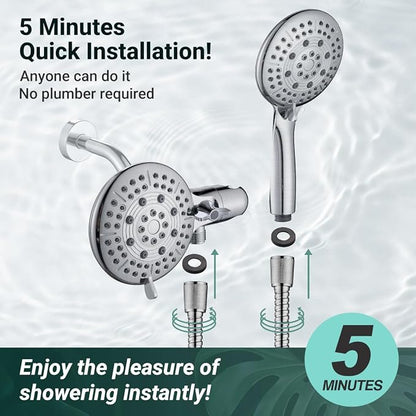 Cobbe® Dual Shower Head Combo, Handheld & Fixed, Brushed Nickel | Two Full-Size Shower Heads, 59'' Stainless Steel Hose, Water Saving with 3-Way Water Diverter, Tool-Free Installation