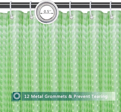 Green Shower Curtain Liner, 100% Waterproof EVA 3D Shower Curtains with 3 Duty Heavy Bottom Magnets and 12 Rust Proof Grommets, 72x72 Weighted Shower Liner for Shower Stall, Bathtubs
