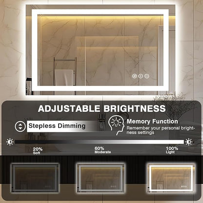 EchosLife 40"x24" LED Bathroom Mirror | Backlit + Front Lit, Anti-Fog, Stepless Dimmable, 3 Colors, Memory, Tempered Glass, UL Listed, Horizontal/Vertical