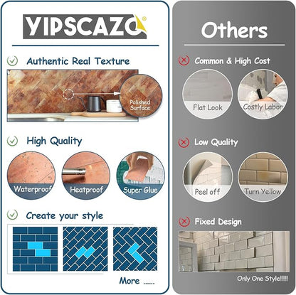 Yipscazo Peel and Stick backsplash 3 x 6 Inches 3D PVC Composite Wall Tile Stick on Backsplash Tile for Kitchen Bathroom, Laundry Room, Fireplace(Copper, 100 Pieces)