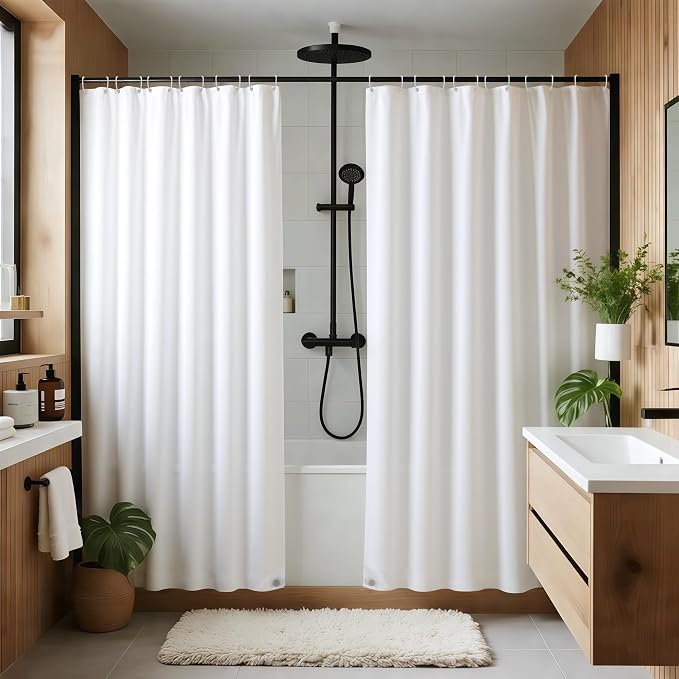 Fabric Shower Curtain Liner 72x72 Inch-White Shower Liners with Magnets | 4 Packs Hotel Quality Standard Size Water Resistant Shower Liners for Bathroom-Machine Washable Cloth Polyester Bath Curtain