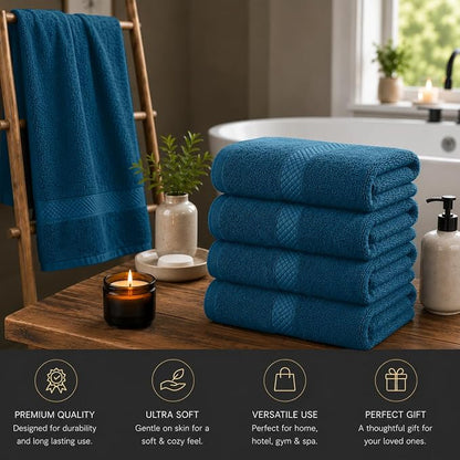 DAN RIVER 600 GSM Cotton Large Bath Towels Set of 4, 27 x 54 Inches, Blue | Larger & Lighter Weight Towels for Bathroom - Highly Absorbent & Quick Dry 100% Cotton Bath Towel Set for Home, Spa & Hotel