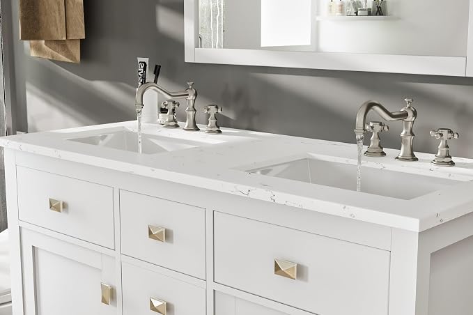 Artemis 48 in. White Double Sink Bath Vanity with Engineered Top and Undermount Porcelain Sinks