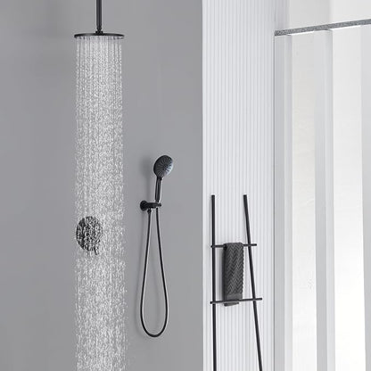 Iriber Shower System Ceiling Mounted Shower Faucet Mixer Set with Luxury High Pressure Shower head and 3-Setting Handheld, Bathroom Shower Trim Kit Contain Pressure Balance Valve,Mattle Black