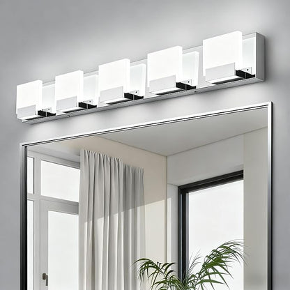5 Light Bathroom Vanity Light - LED Chrome Vantiy Lights for Bathroom - Modern Bath Room Light Fixture 6000K Cool Whtie