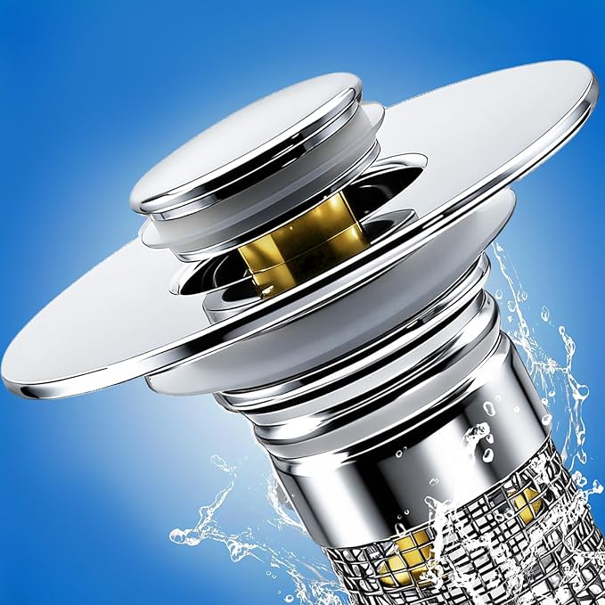 Bathroom Sink Drain Strainer, Pop-up Sink Drain Strainer with Removable Strainer Basket Hair Catcher, Bathroom Sink Stopper,2 Packs