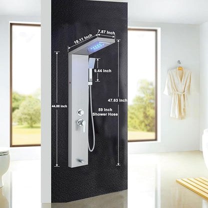 Shower Panel Wall Mount Shower Tower with Body Shower Jets LED Shower Head Rainfall Shower Panels System Stainless Steel Shower Faucet Set, Brushed Nickel