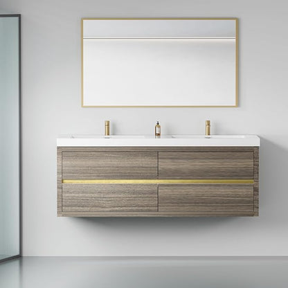 60" Floating Bathroom Vanity with Double Sinks, Wall-Mounted Bathroom Storage Vanity Cabinet with Resin Top Basin and Soft Close Drawers, Fully Assembled, Ash Grey