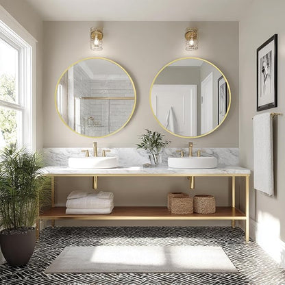 Gold Bathroom Mirror 30 inch,2 Pack Wall Mirror,Brushed Metal Frame | High Definition Mirror, Easy Installation, Circular Mirrors for Living room Cloakroom, Hallway, Bathroom