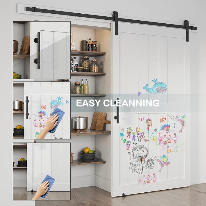 48''x 80'' Sliding Barn Door with 8 Ft Barn Door Hardware Kit | Pre-Drilled Holes Easy Assembly - Include Installation Manual, Water-Proof PVC Surface, H-Frame, White