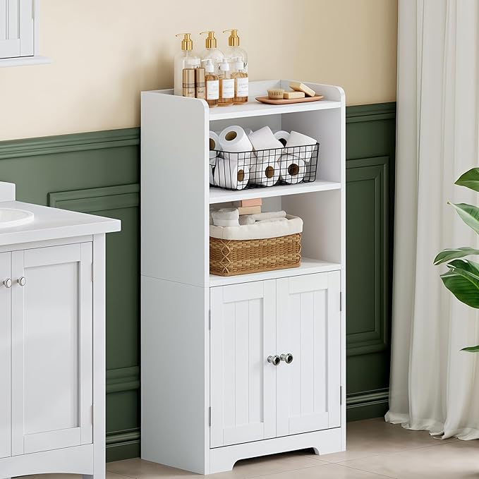 ChooChoo Small Bathroom Storage Cabinet, Narrow Toilet Paper Cabinet with 2 Door and Shelves, Freestanding Bathroom Floor Cabinet and Organizers for Small Spaces, 7.8" D * 15.7" W * 30.7" H, White