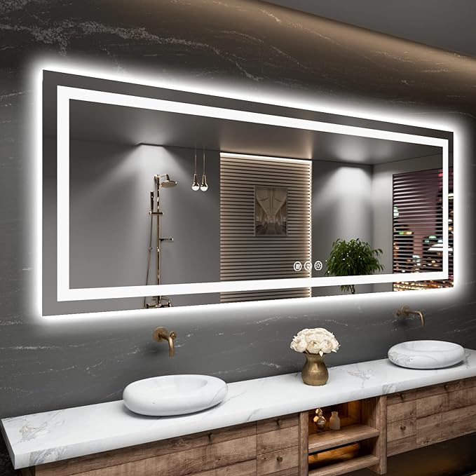 LED Bathroom Mirror, 72"X36" with Front Light and Backlit | Stepless Dimmable, Anti-Fog, Shatter-Proof, HD Reflection, Memory, 3 Colors Lighting, UL Listed