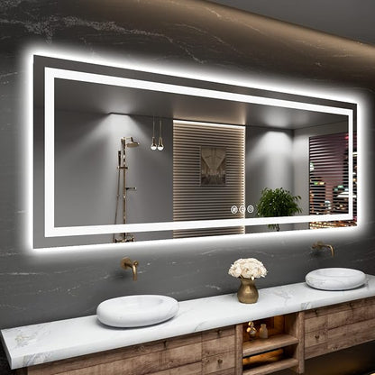 84"X40" LED Mirror for Bathroom with Front Light and Backlight | Stepless Dimmable, Anti-Fog, Shatter-Proof, HD Reflection, Memory, 3 Colors Lighting, UL Listed (Horizontal/Vertical).