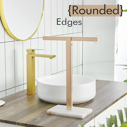 KOKOSIRI Hand Towel Holder Stand Towel Rack with Marble Base for Bathroom Kitchen Vanity Countertop, Champagne Bronze Stainless Steel 15.7'' Height THS0002-SM-CPG