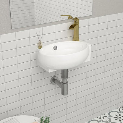 Mocoloo Wall Mounted Bathroom Sink Right Corner Floating Sinks with Faucet Hole 16" White ADA Compliant Ceramic Bathroom Sink Wall Hung Porcelain with Overflow Hole Hand Basin