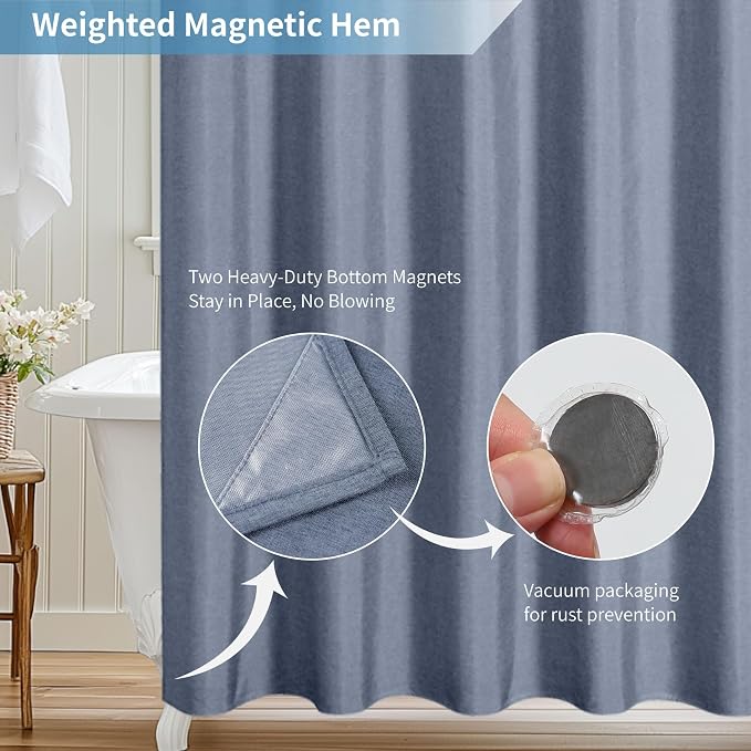 Waterproof Fabric Shower Curtain,No Liner Needed,72x72,Blue Gray | 2-in-1 Design,Linen Textured,100% Waterproof TPU-Laminated Backing,Magnetic Weighted,Machine Washable,For Bathroom,Hotel