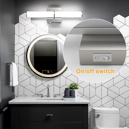 OOWOLF 17.3Inch Modern Vanity Light Fixture with Switch, 12W 5000K Led Bathroom Light Fixture Over Mirror, Hardwired, Brushed Nickel 1200LM Vanity Light Bar for Mirror Bedroom Hallway Living Room
