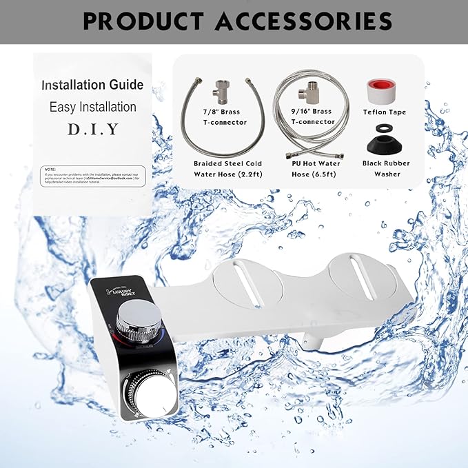 ANALIM Bidet Attachment for Toilet Seat, Non-Electric Bidet Hot and Cold Fresh Water for Frontal & Rear Wash with Self-cleaning Dual Nozzles and Adjustable Pressure Control