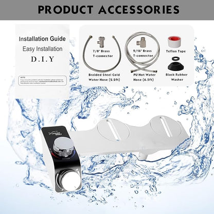 ANALIM Bidet Attachment for Toilet Seat, Non-Electric Bidet Hot and Cold Fresh Water for Frontal & Rear Wash with Self-cleaning Dual Nozzles and Adjustable Pressure Control