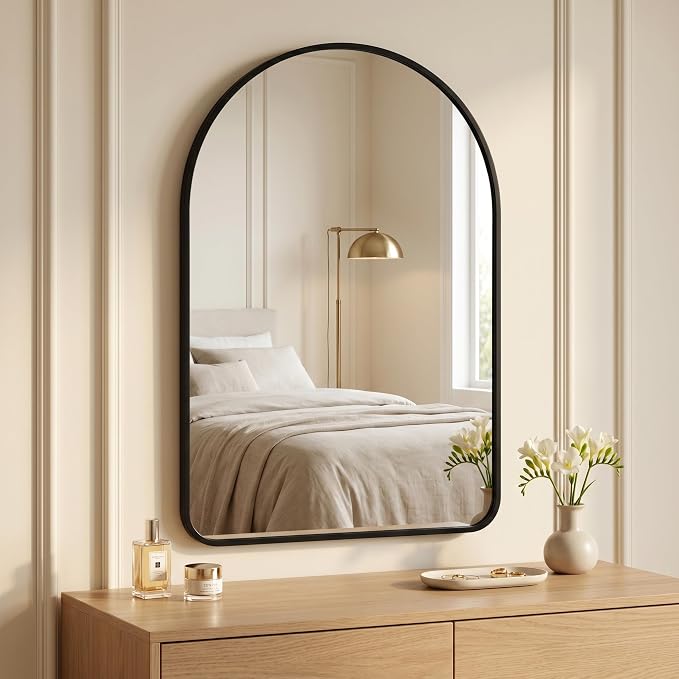 HARRITPURE 24"x36" Arched Bathroom Mirror Wall Mounted Black Arch Mirror | Vanity Aluminum Alloy Frame Arch Wall Mirror for Living Room, Bedroom, Entryway
