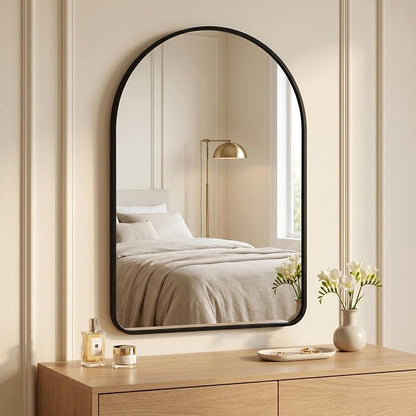 HARRITPURE 24"x36" Arched Bathroom Mirror Wall Mounted Black Arch Mirror | Vanity Aluminum Alloy Frame Arch Wall Mirror for Living Room, Bedroom, Entryway