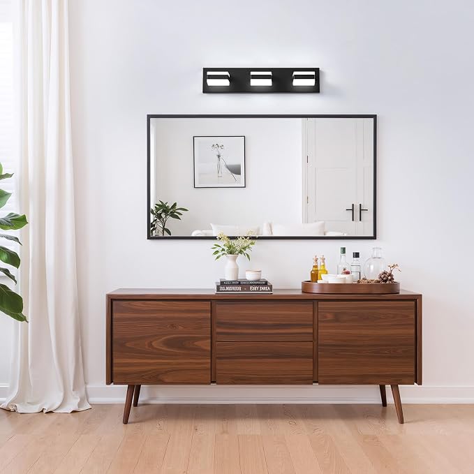 Bathroom Lighting Fixtures Over Mirror, 3 Light Black Vanity Light | Cool White, 5000K, Modern Vanity Wall Lights for Bath, Dressing Room, Restroom, 21.6 inch