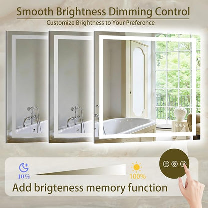 36"x36" LED Bathroom Mirror with Lights, Anti-Fog, Backlit+Frontlit | CRI 95, Stepless Dimmable, 3 Colors Lighting, Shatterproof Tempered Glass, HD Reflection, Memory, (Horizontal/Vertical)