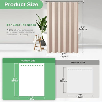 Extra Long Waffle Shower Curtain 256 GSM Fabric 72x96 Blush Pink | 96 Inch Tall, Thick Cloth, Weighted Hem, Water Repellent, Hotel Luxury Polyester Shower Curtain Set for Bathroom 12 Hooks
